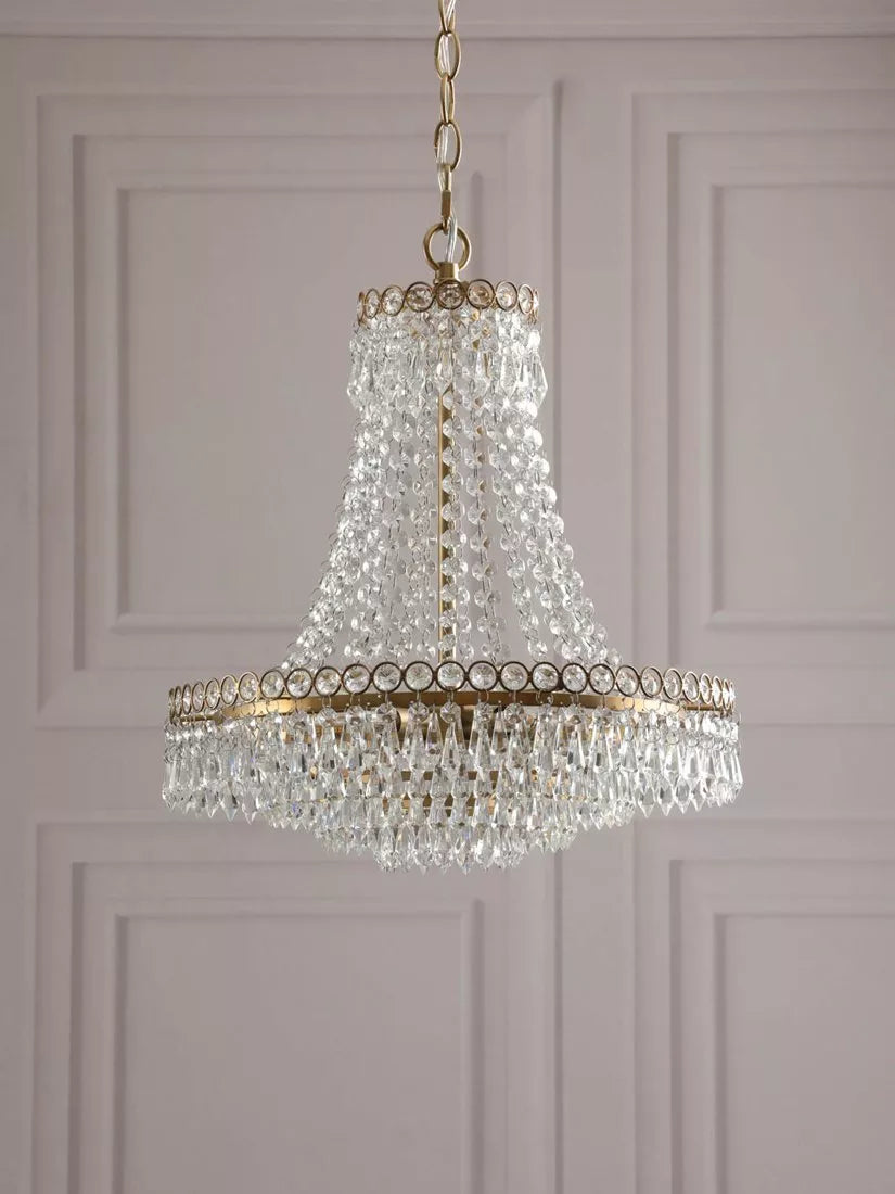 Laura Ashley Enid crystal chandelier antique brass five arms UK version