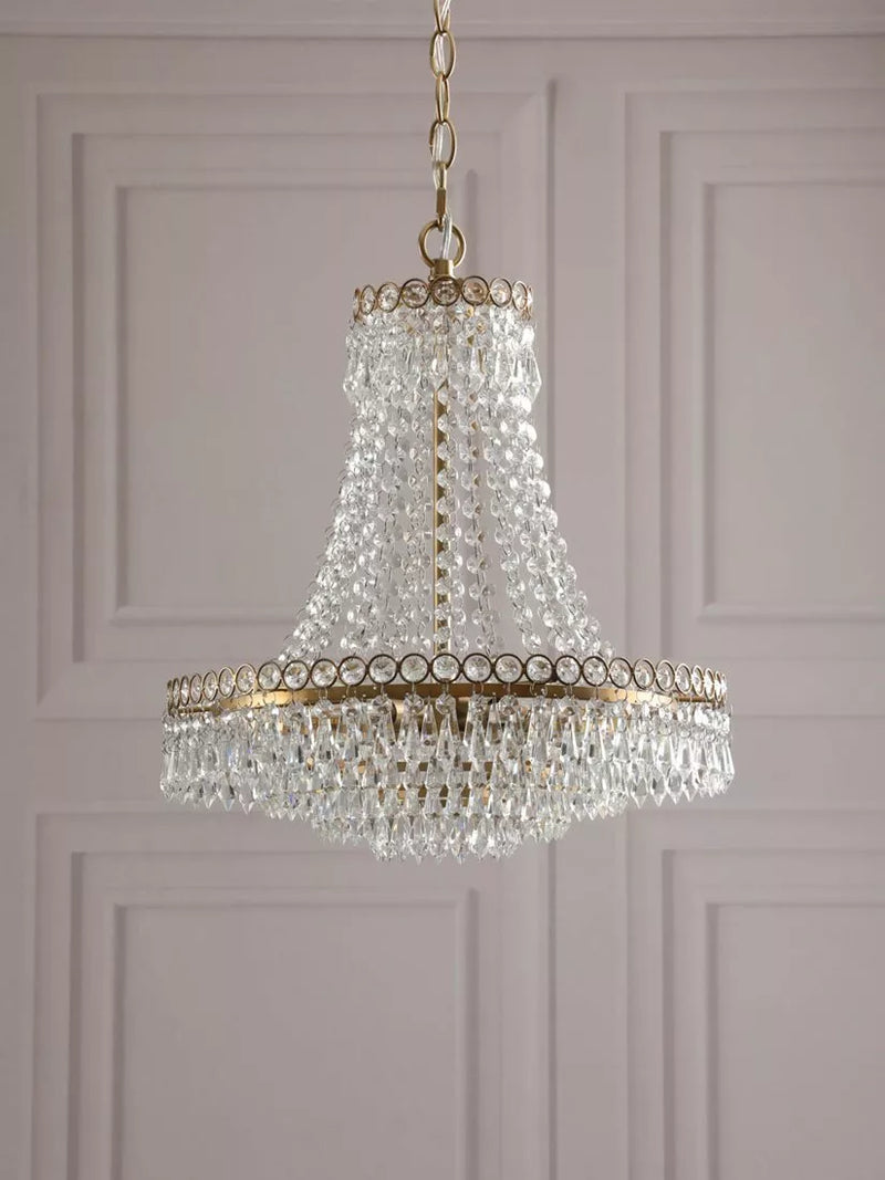Laura Ashley Enid crystal chandelier antique brass five arms UK version