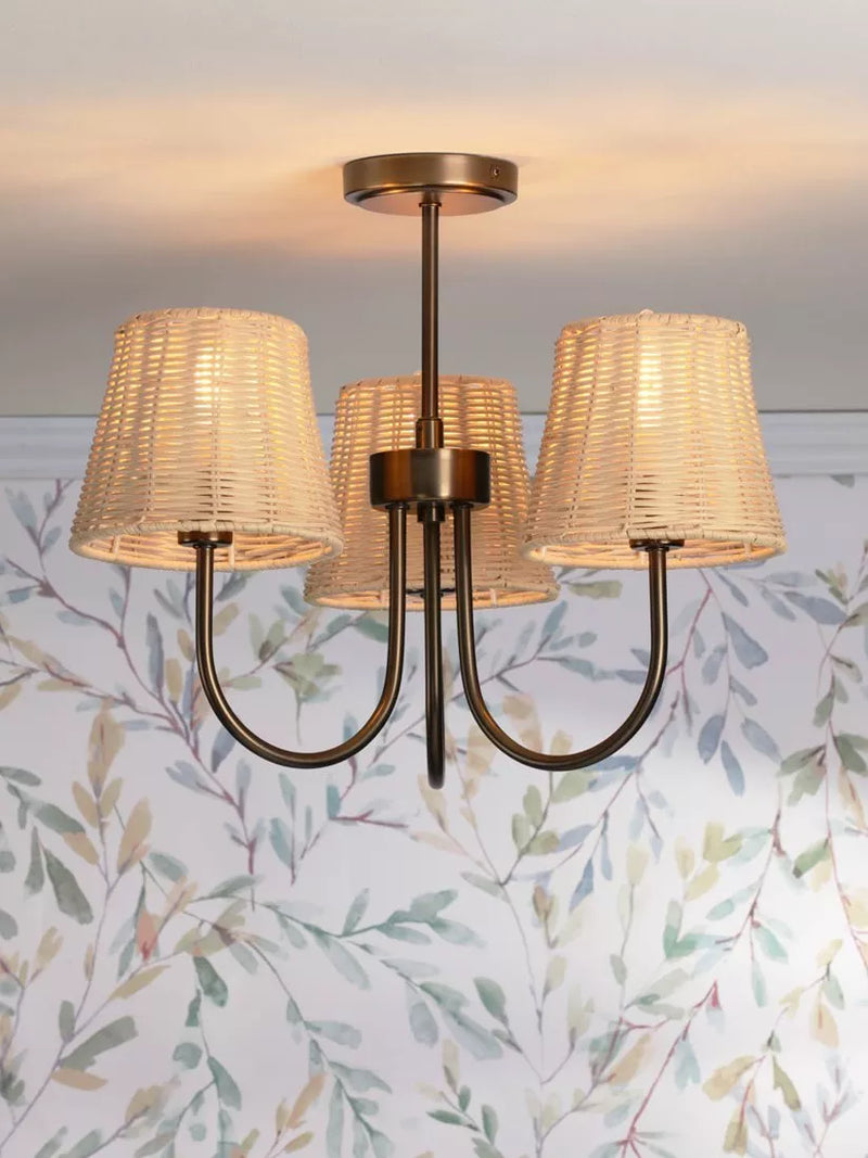 Laura Ashley semi flush ceiling light with rattan shades (British brand)