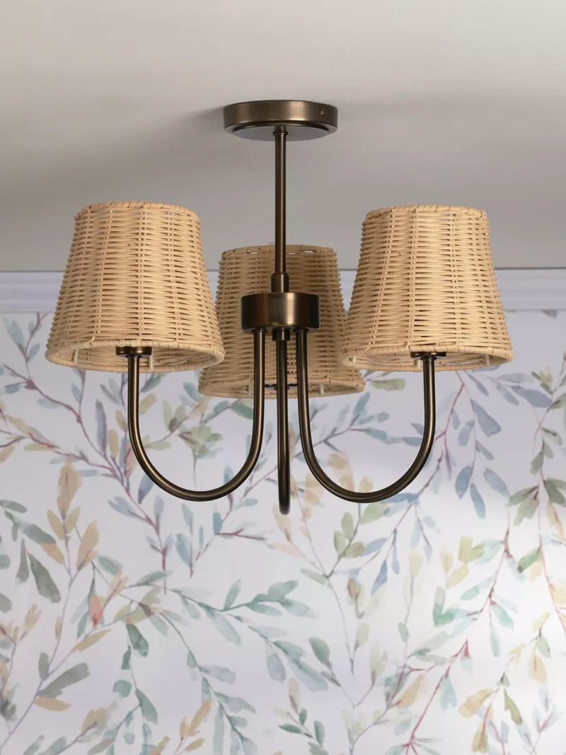 Laura Ashley semi flush ceiling light with rattan shades (British brand)