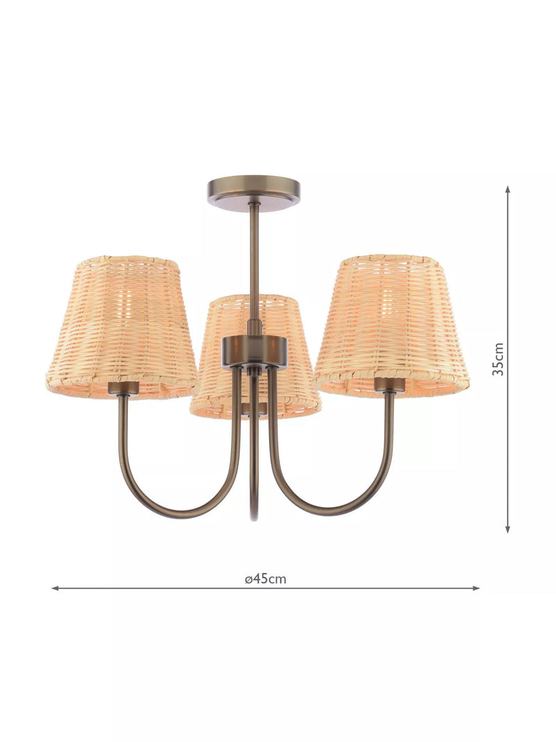 Laura Ashley semi flush ceiling light with rattan shades (British brand)
