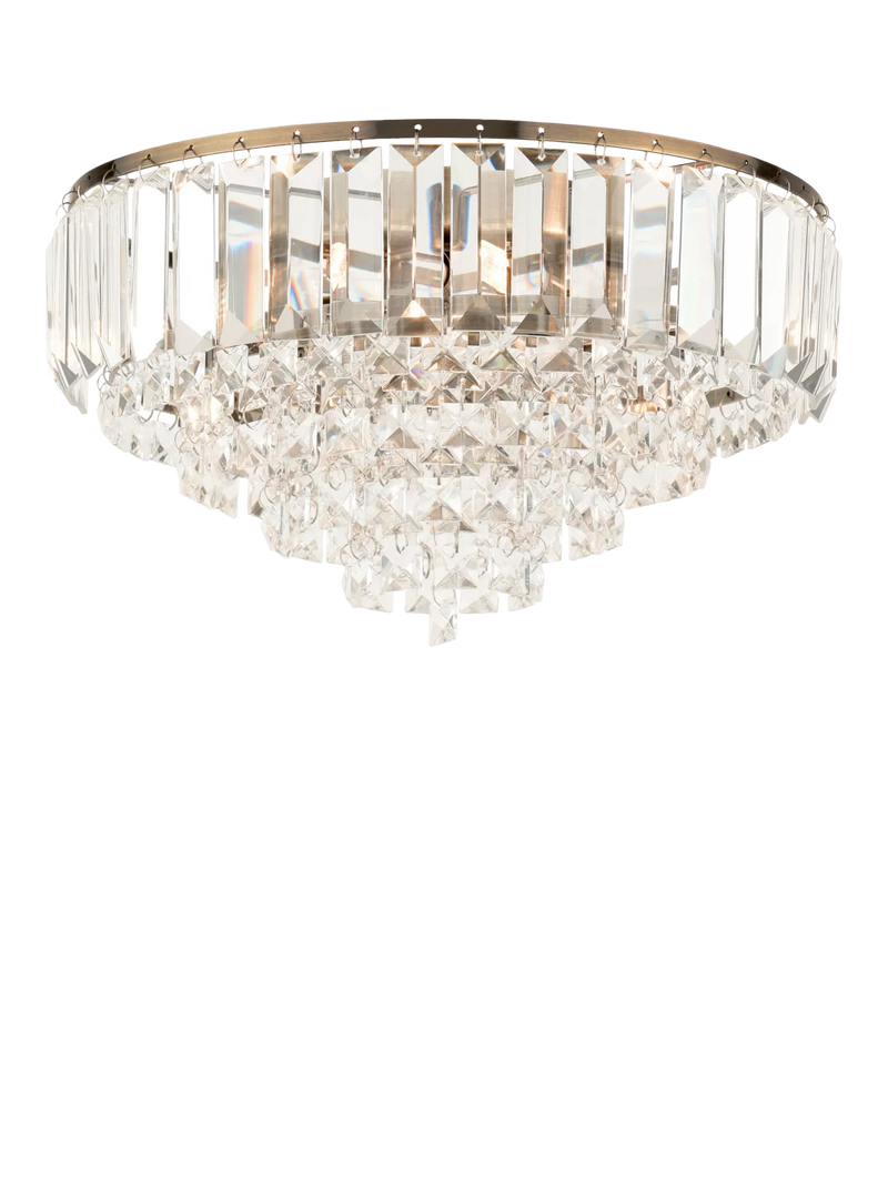 Laura Ashley Vienna Crystal Glass Flush Ceiling Light, Antique Brass
