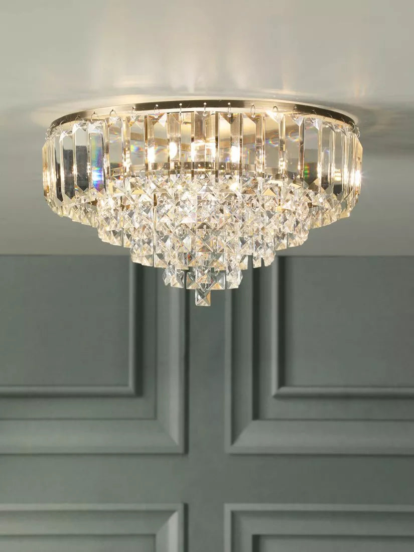 Laura Ashley Vienna crystal flush ceiling light antique brass, UK version