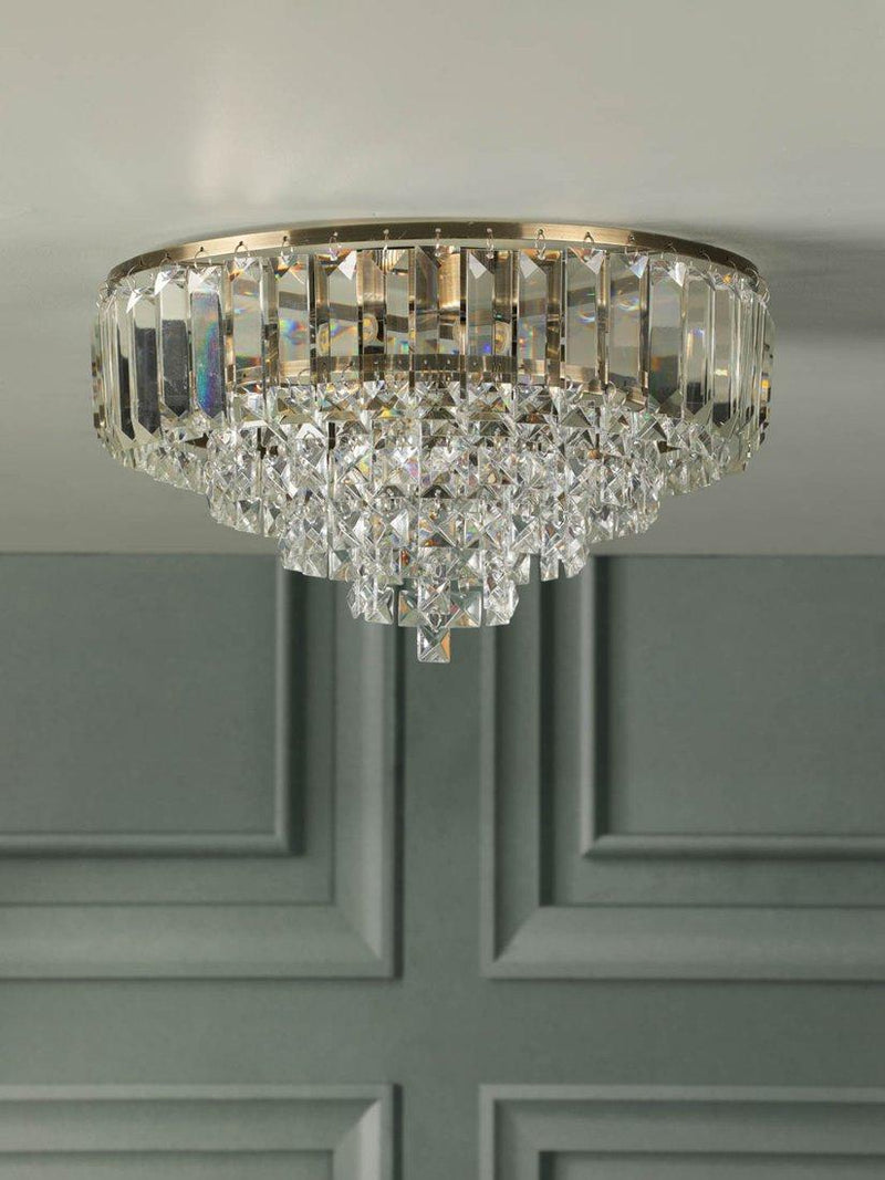 Laura Ashley Vienna crystal flush ceiling light antique brass, UK version