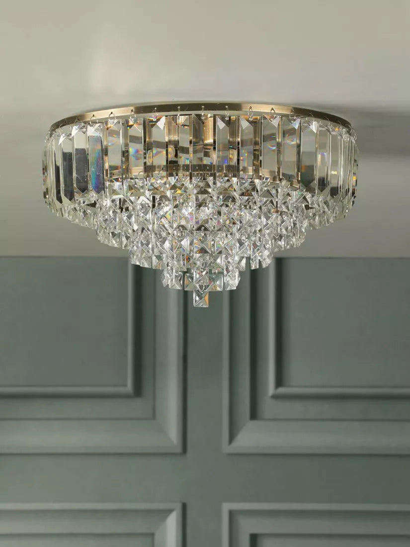 Laura Ashley Vienna crystal flush ceiling light antique brass, UK version