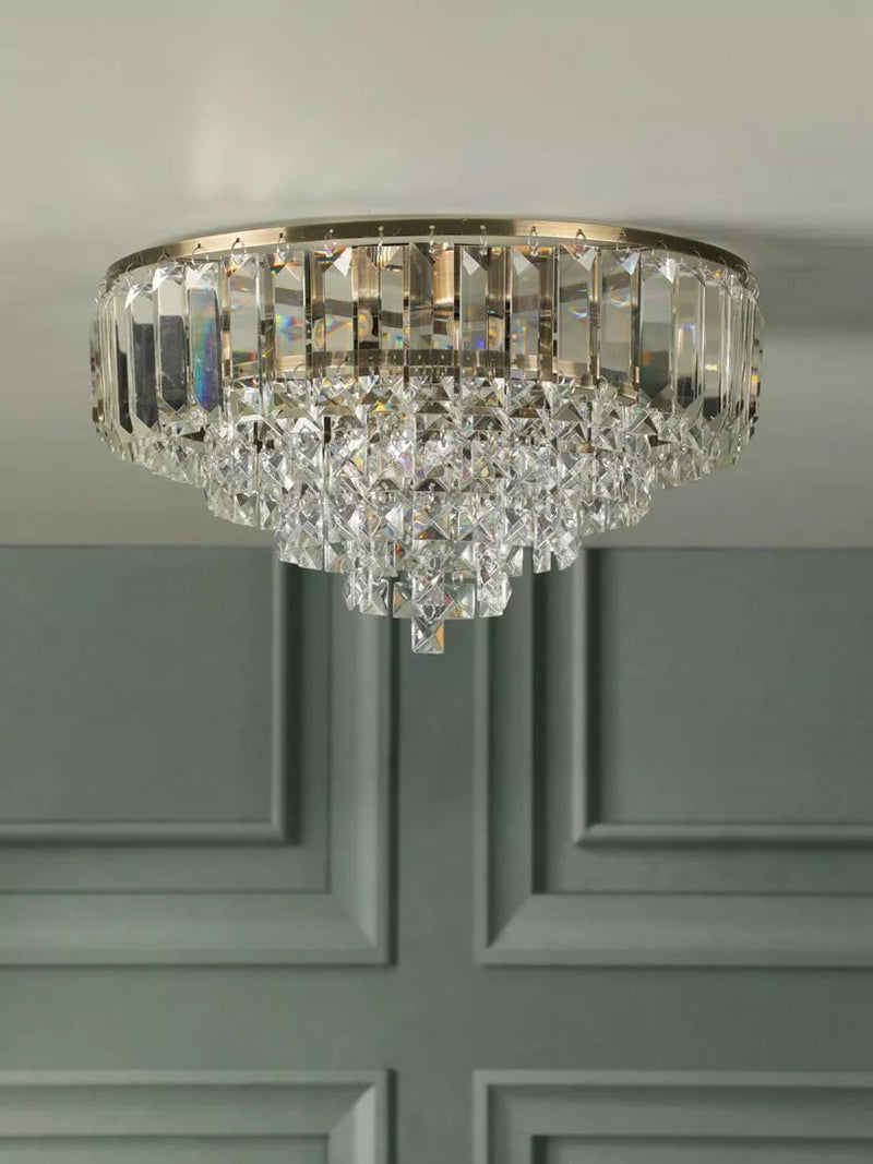Laura Ashley Vienna crystal flush ceiling light antique brass, UK version