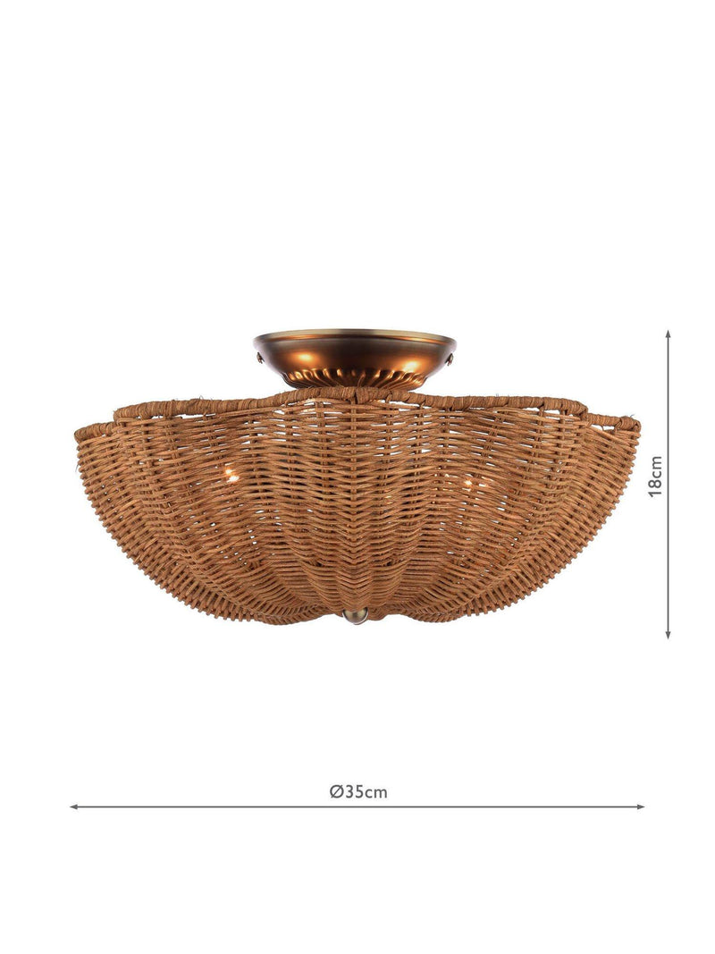Joules Braywick flush ceiling light natural rattan 35cm (British brand)