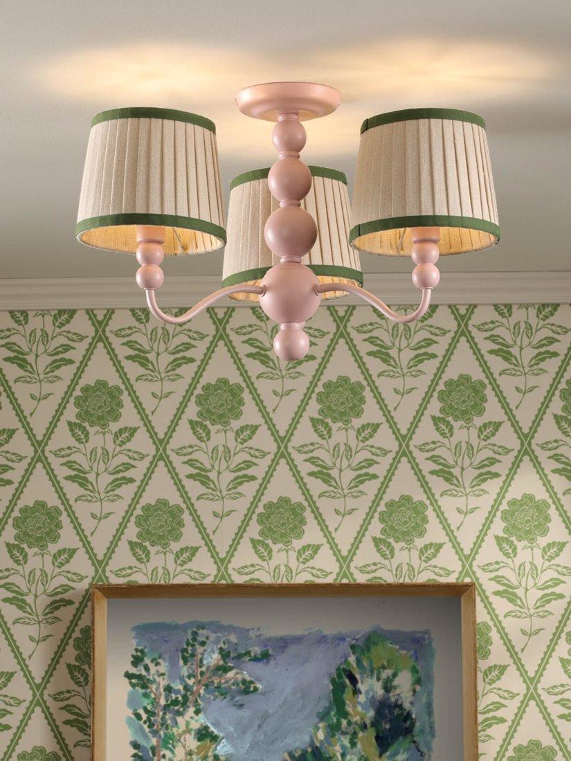 Joules Harewood pink 3-arm semi-flush ceiling light (British brand)