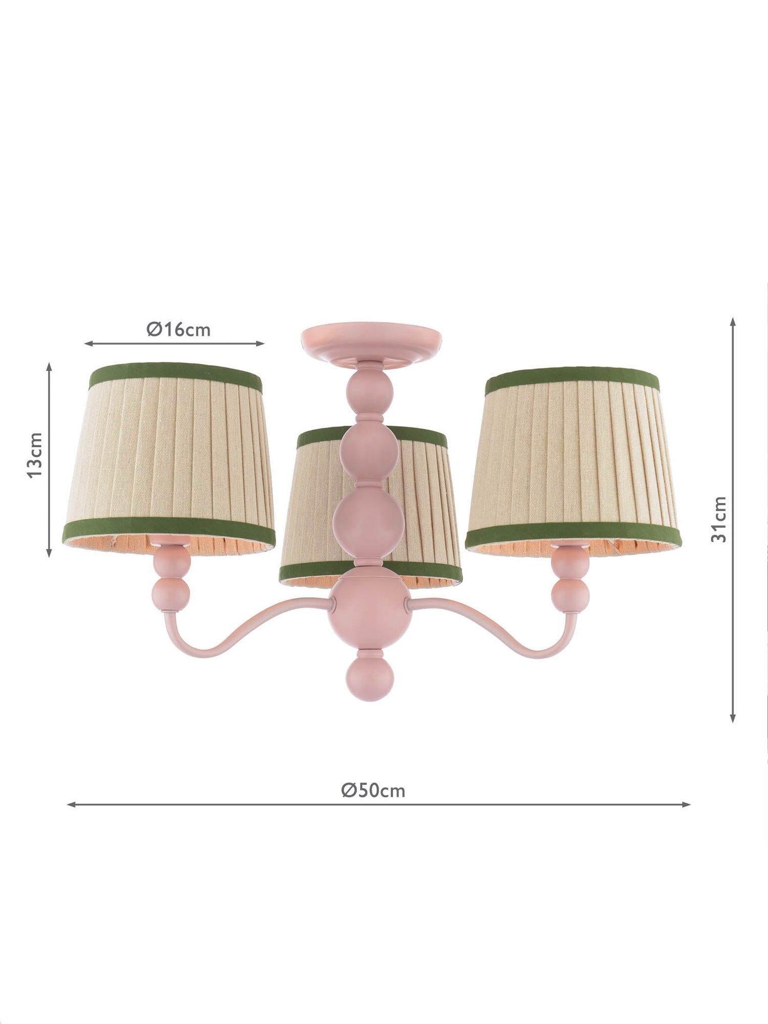 Joules Harewood pink 3-arm semi-flush ceiling light (British brand)