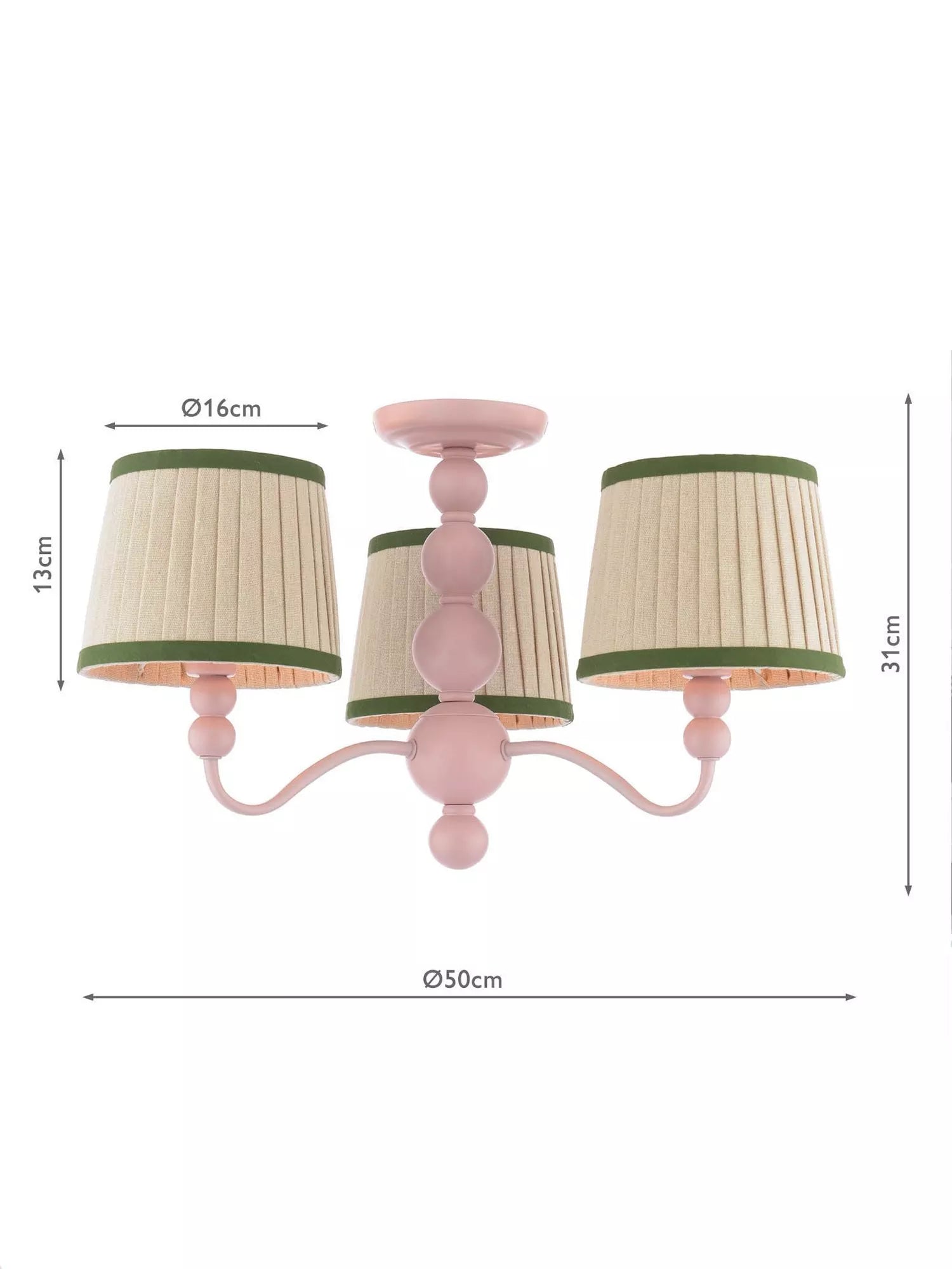Joules Harewood pink 3-arm semi-flush ceiling light (British brand)
