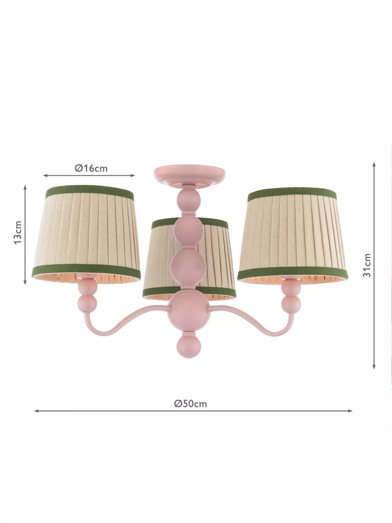 Joules Harewood pink 3-arm semi-flush ceiling light (British brand)
