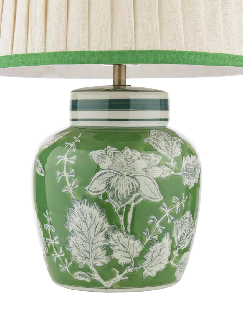 Laura Ashley Colwich green ceramic table lamp with linen shade - British product