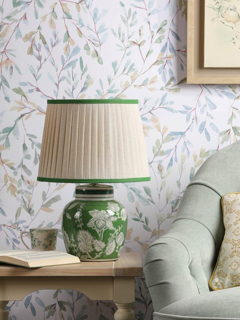 Laura Ashley Colwich green ceramic table lamp with linen shade - British product