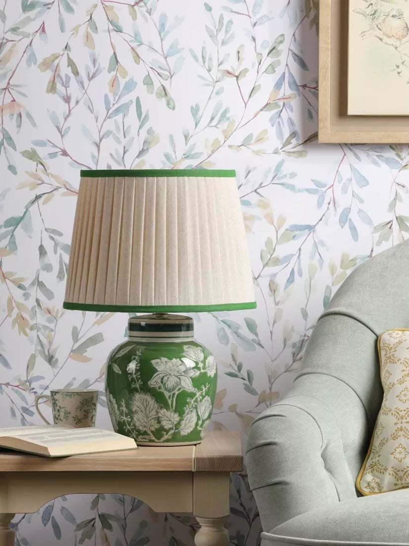 Laura Ashley Colwich green ceramic table lamp with linen shade - British product