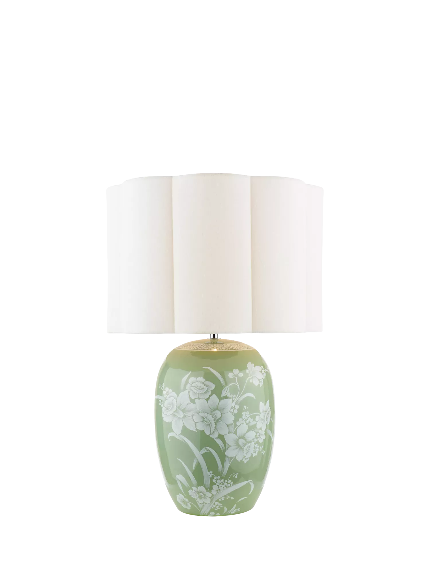 Laura Ashley Pashley green ceramic table lamp with linen shade, imported from the UK