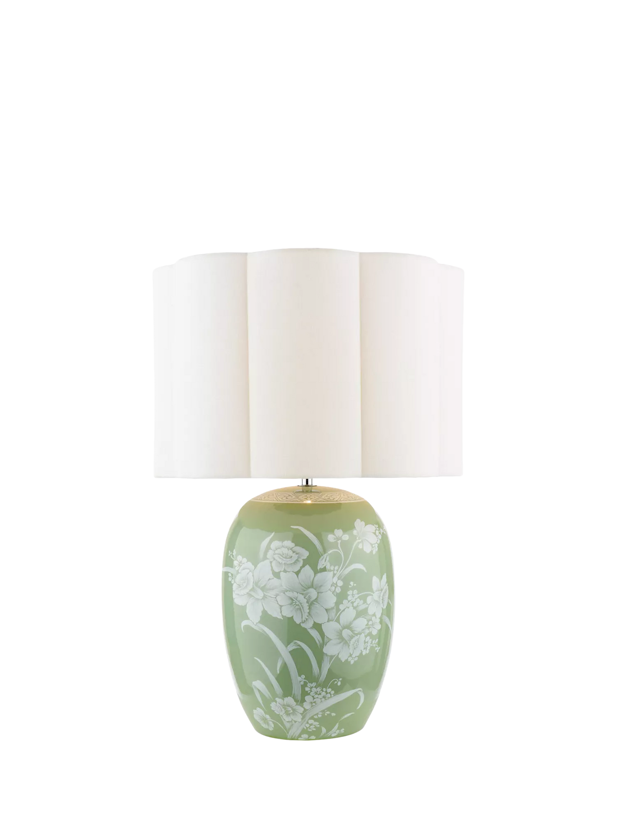 Laura Ashley Pashley green ceramic table lamp with linen shade, imported from the UK