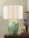 Laura Ashley Pashley green ceramic table lamp with linen shade, imported from the UK