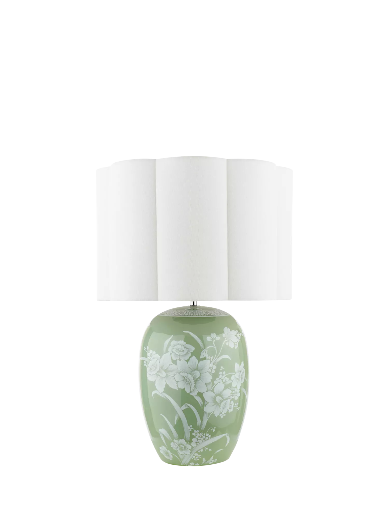 Laura Ashley Pashley green ceramic table lamp with linen shade, imported from the UK