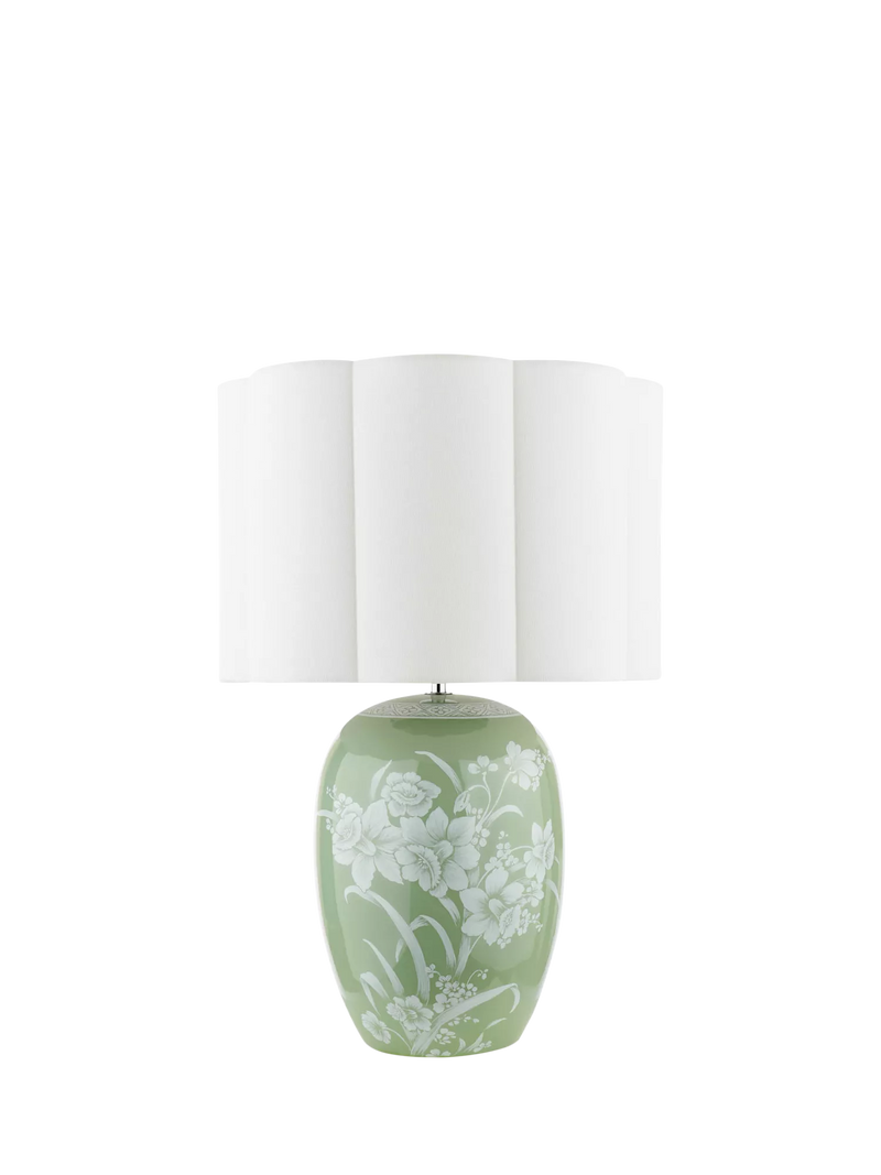 Laura Ashley Pashley green ceramic table lamp with linen shade, imported from the UK
