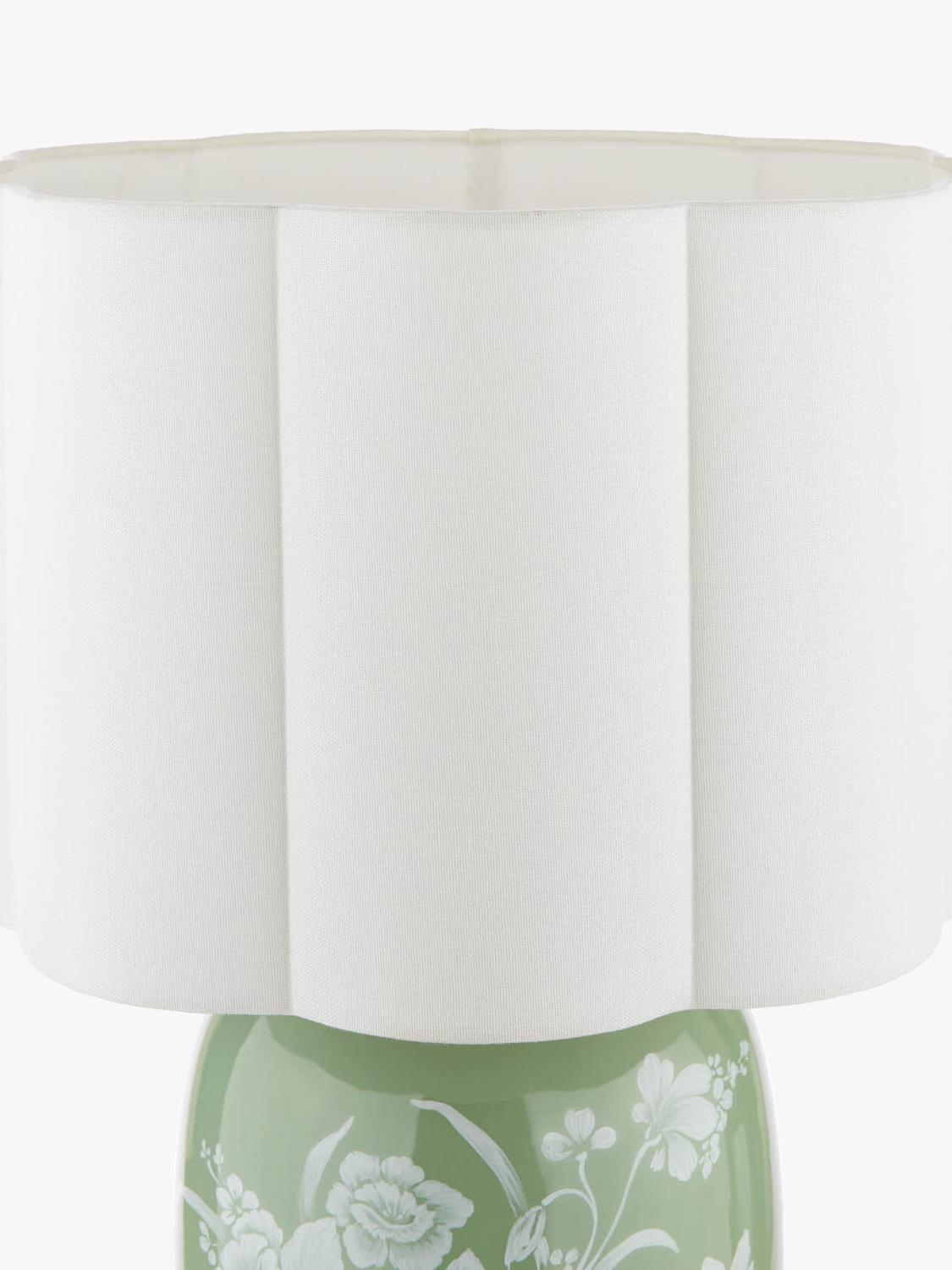 Laura Ashley Pashley green ceramic table lamp with linen shade, imported from the UK
