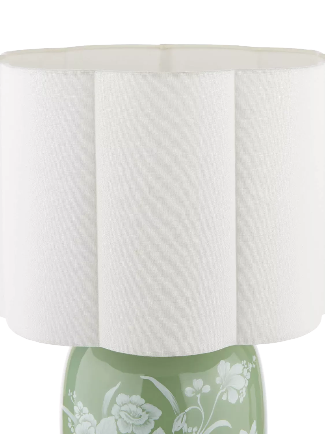 Laura Ashley Pashley green ceramic table lamp with linen shade, imported from the UK
