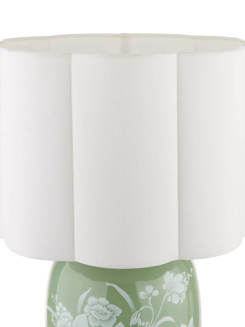 Laura Ashley Pashley green ceramic table lamp with linen shade, imported from the UK