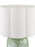 Laura Ashley Pashley green ceramic table lamp with linen shade, imported from the UK