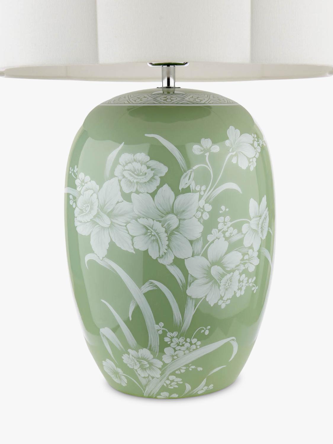 Laura Ashley Pashley green ceramic table lamp with linen shade, imported from the UK