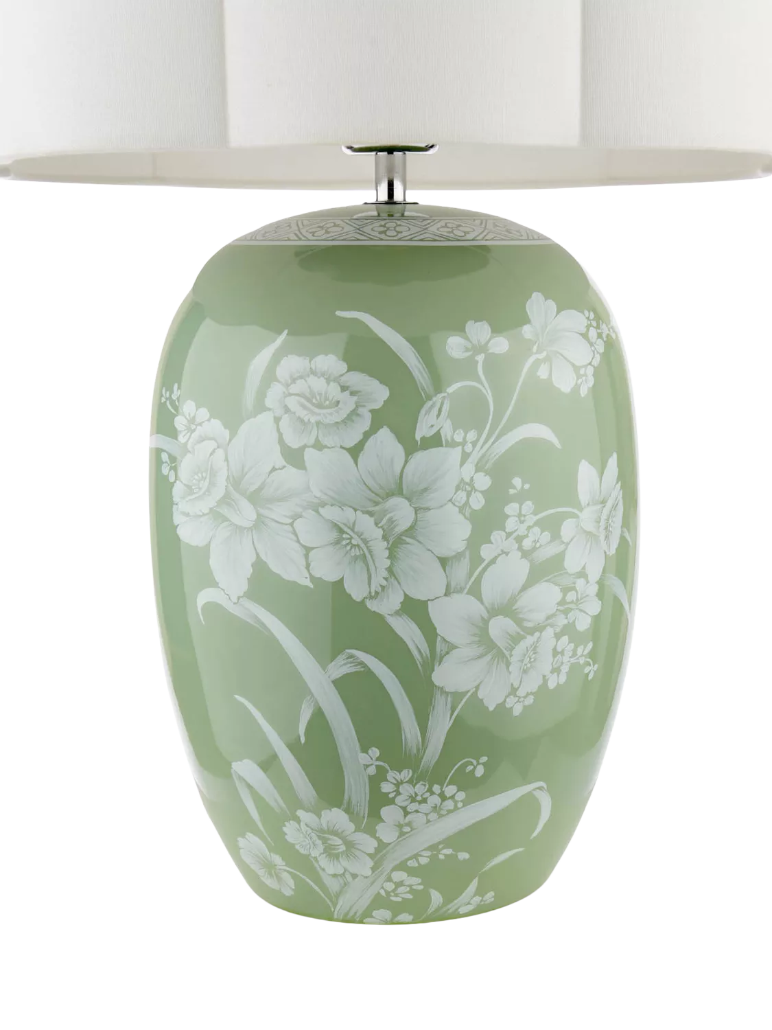 Laura Ashley Pashley green ceramic table lamp with linen shade, imported from the UK