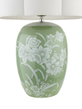 Laura Ashley Pashley green ceramic table lamp with linen shade, imported from the UK