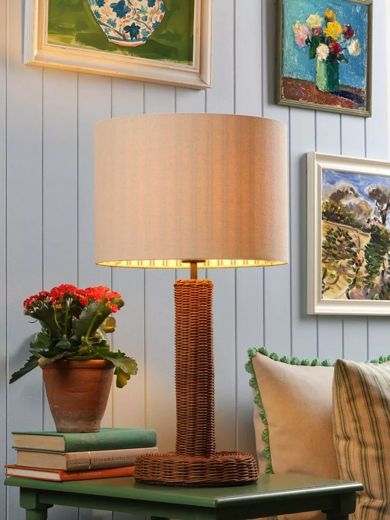 Joules Portree woven rattan table lamp natural finish, UK version