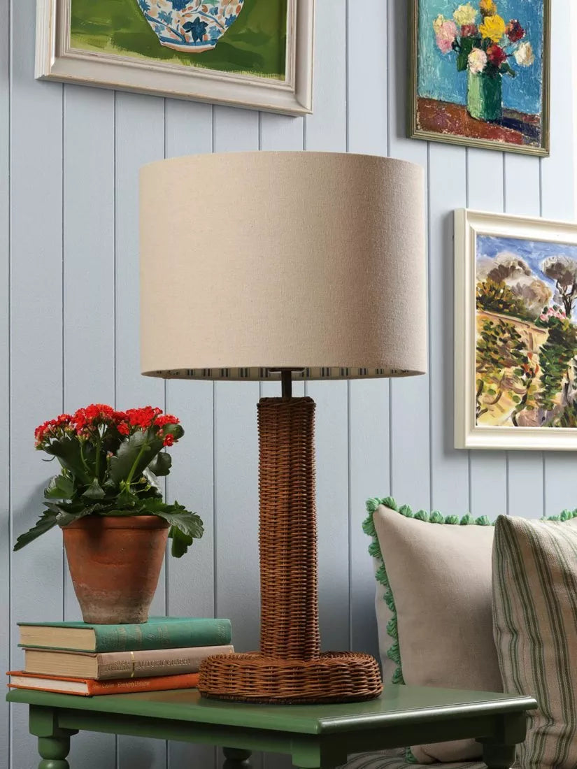 Joules Portree woven rattan table lamp natural finish, UK version