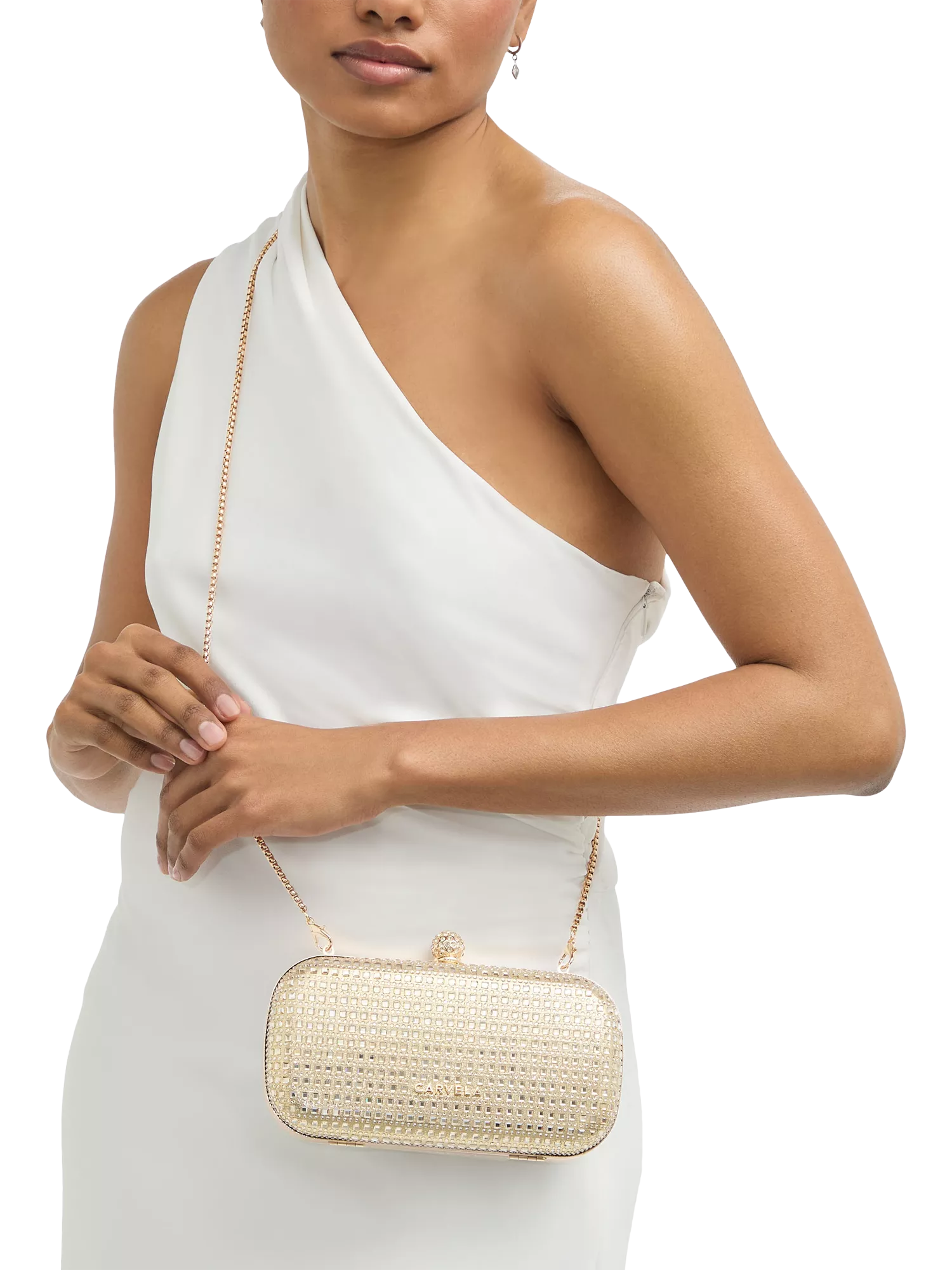 Carvela Cecilia hard clutch bag in gold, imported from the UK