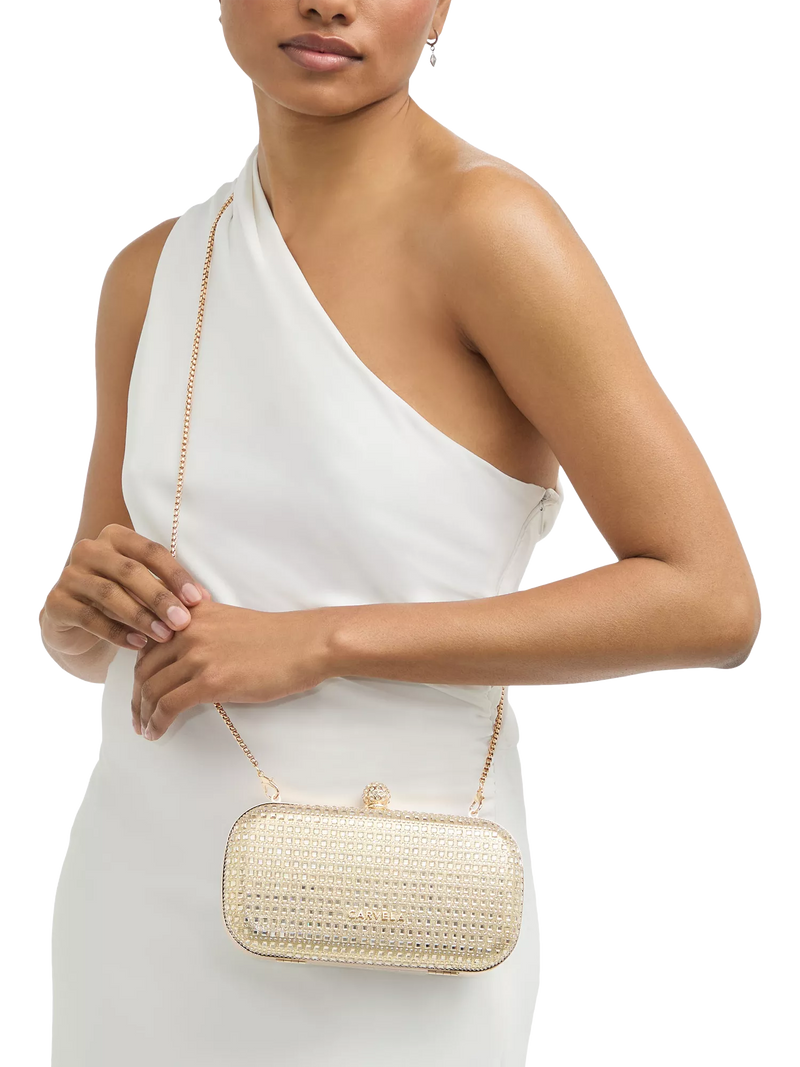 Carvela Cecilia hard clutch bag in gold, imported from the UK