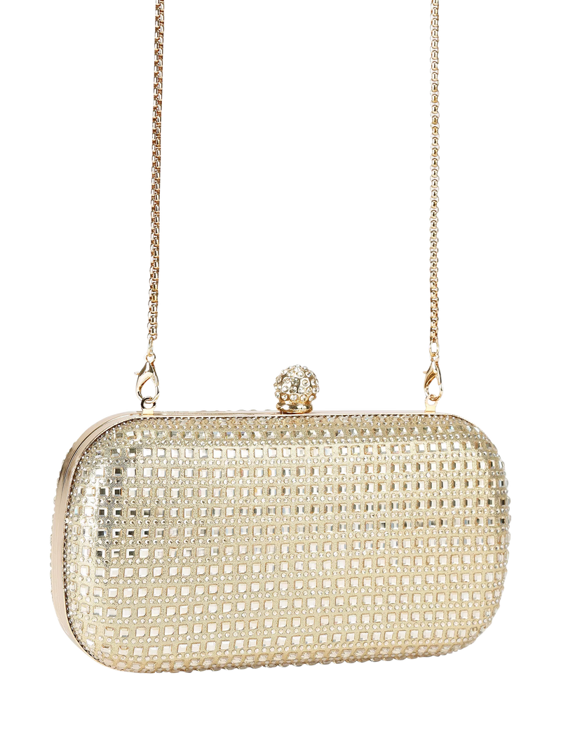 Carvela Cecilia hard clutch bag in gold, imported from the UK