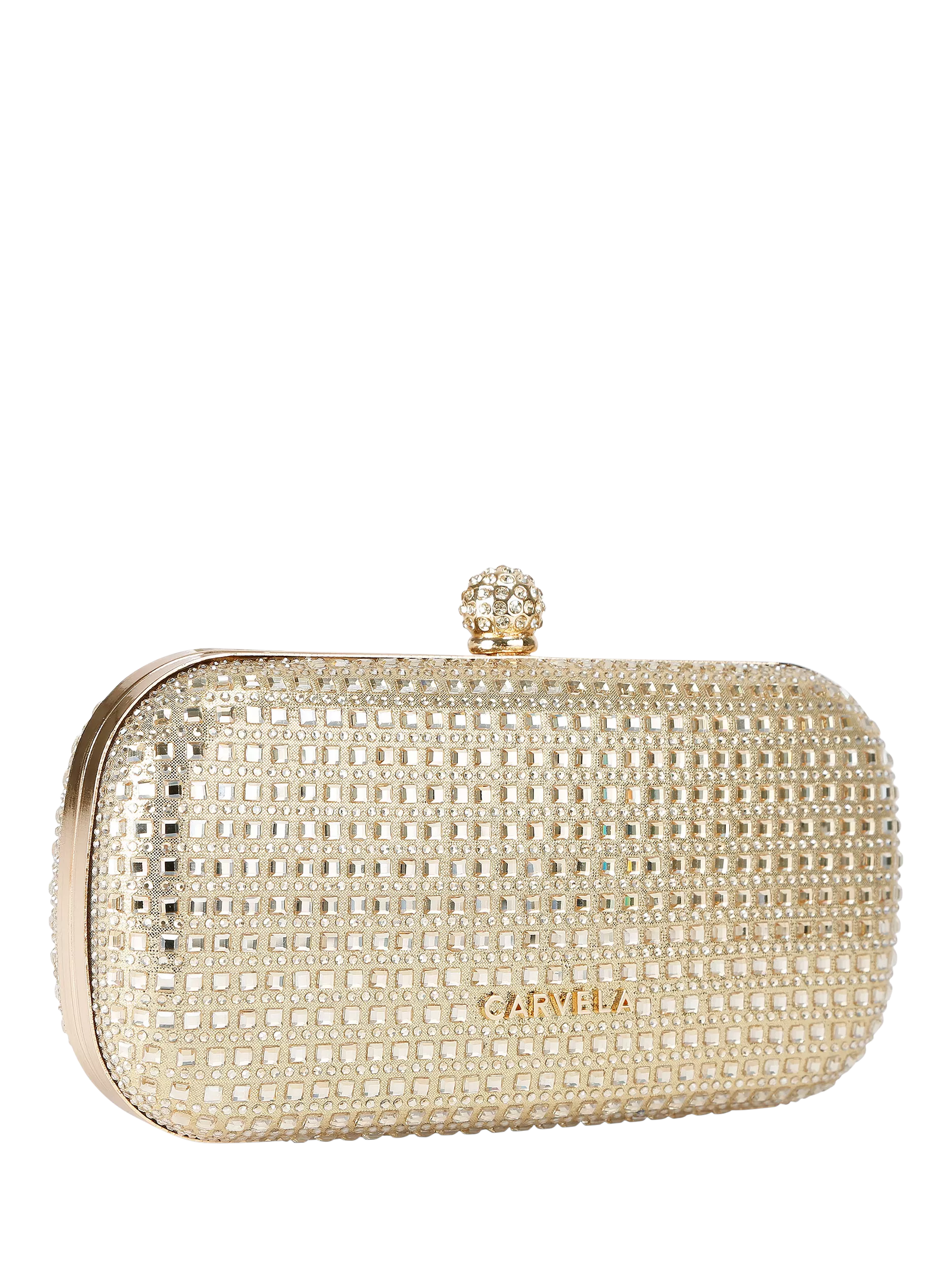 Carvela Cecilia hard clutch bag in gold, imported from the UK