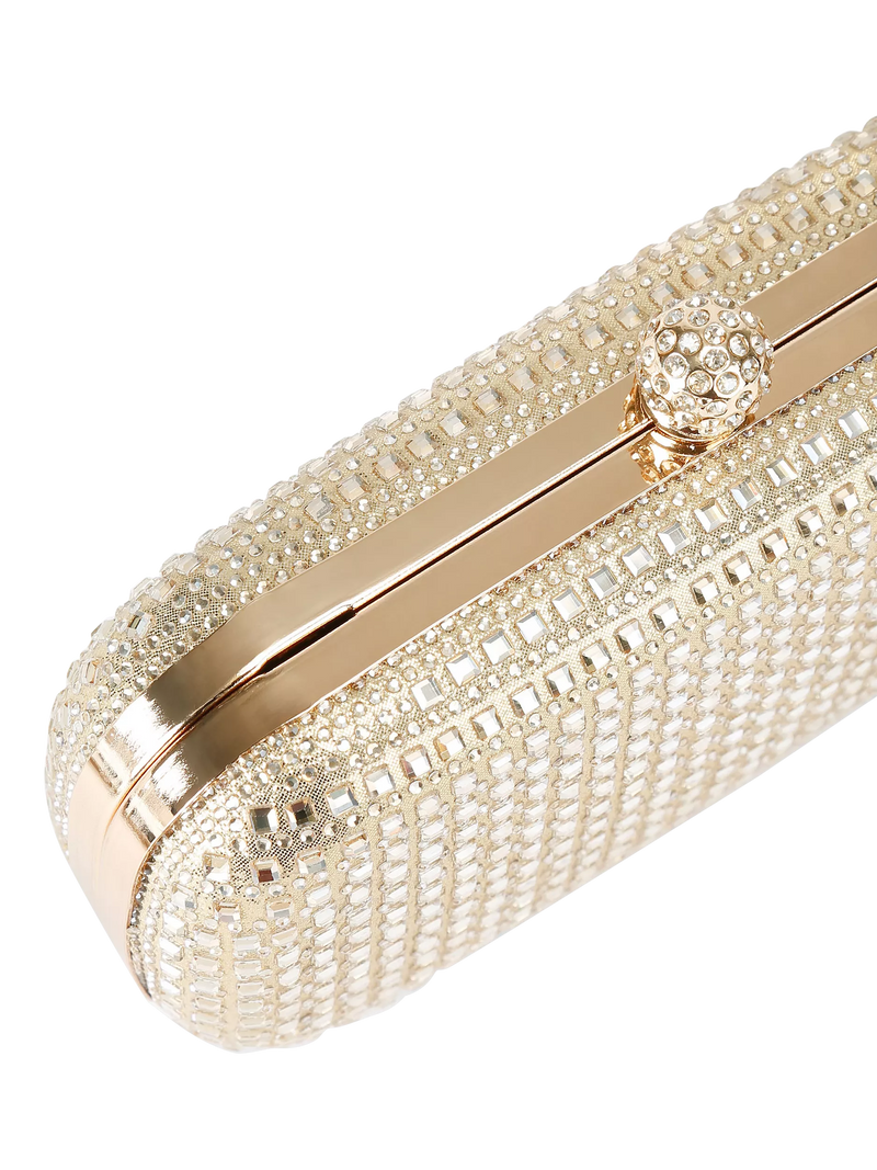 Carvela Cecilia hard clutch bag in gold, imported from the UK