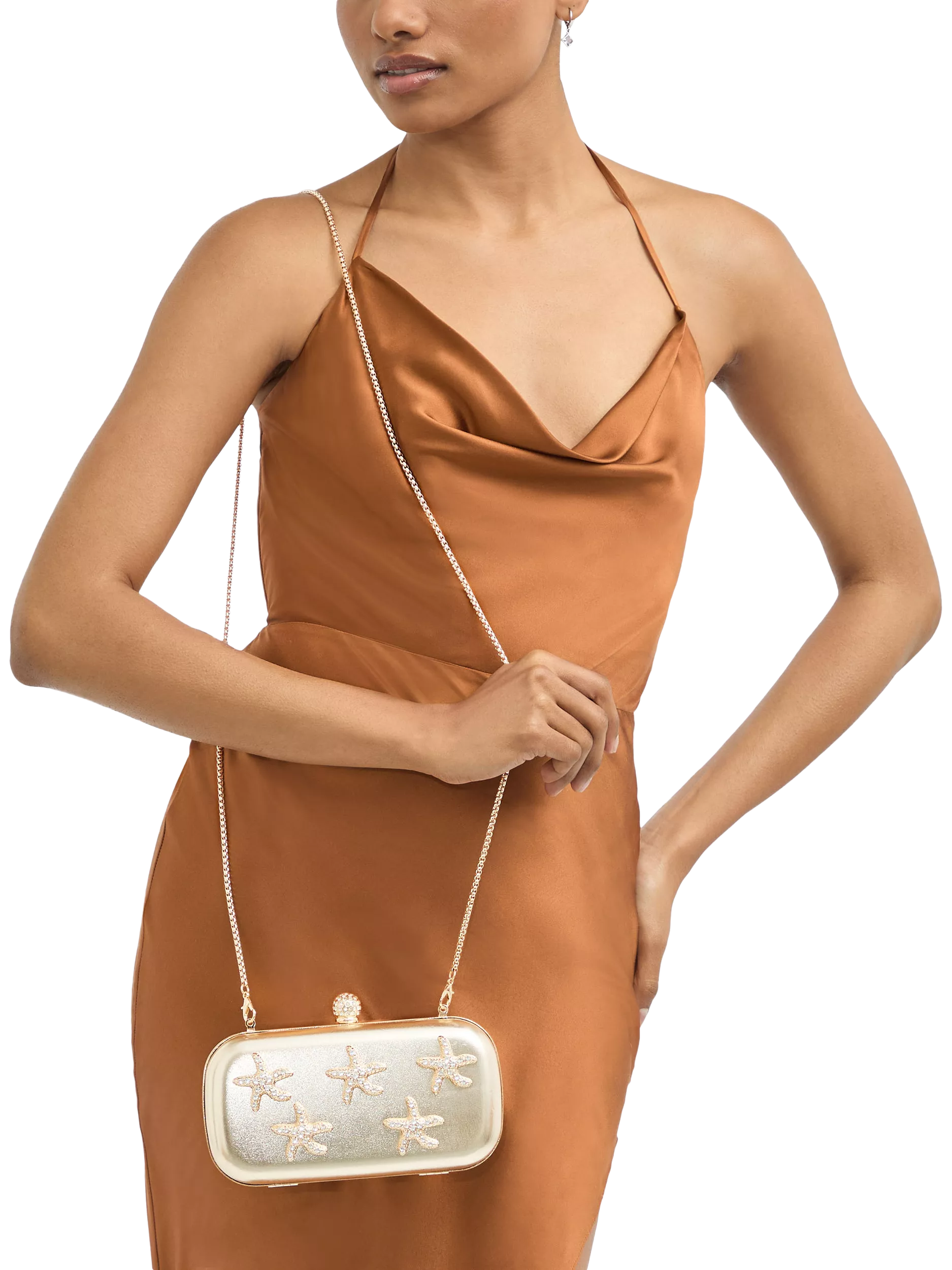 Carvela gold clutch bag with crystal starfish embellishments - British product