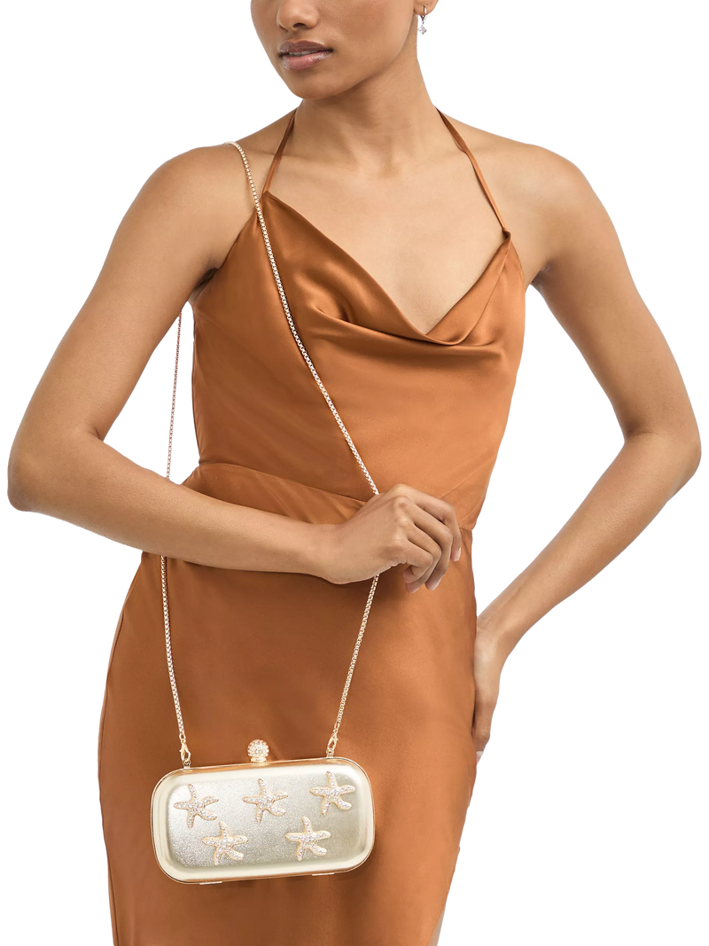Carvela gold clutch bag with crystal starfish embellishments - British product