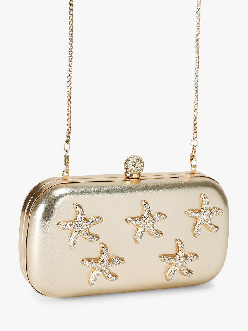 Carvela gold clutch bag with crystal starfish embellishments - British product