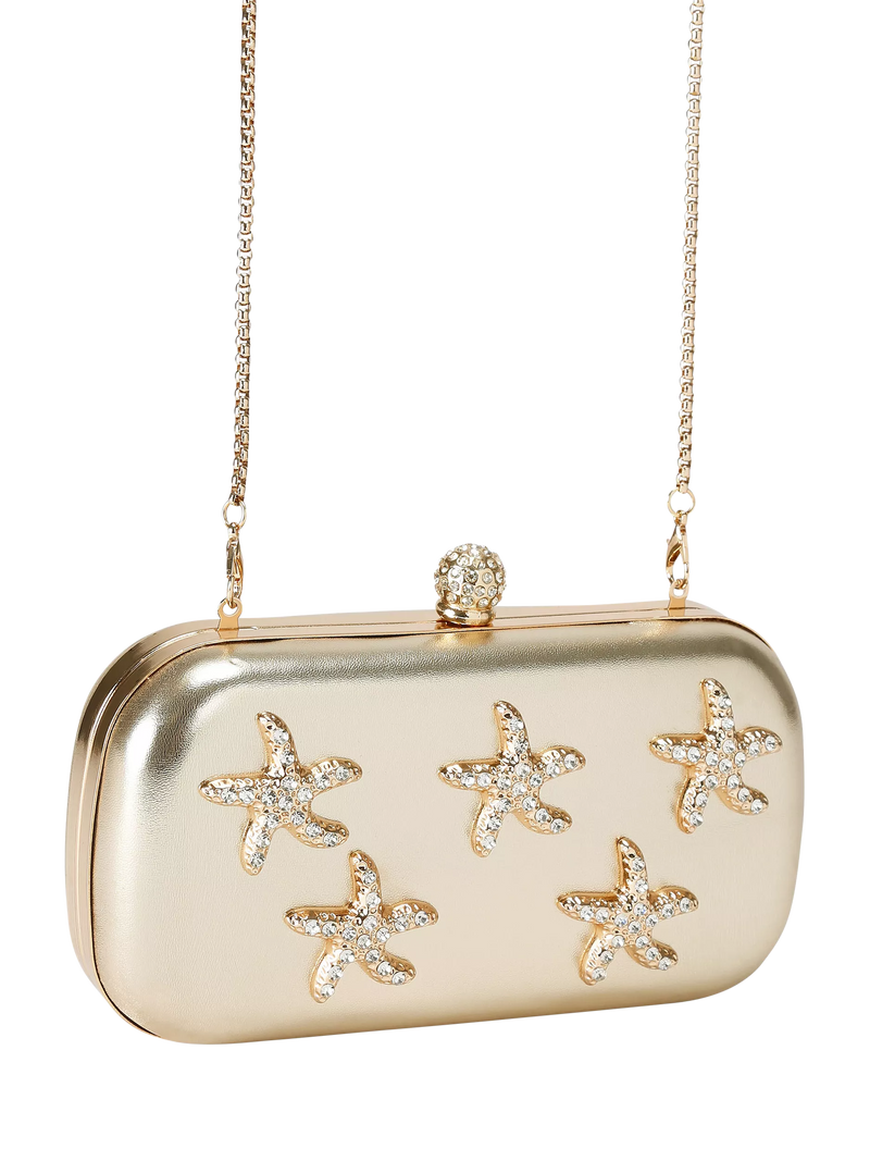 Carvela gold clutch bag with crystal starfish embellishments - British product