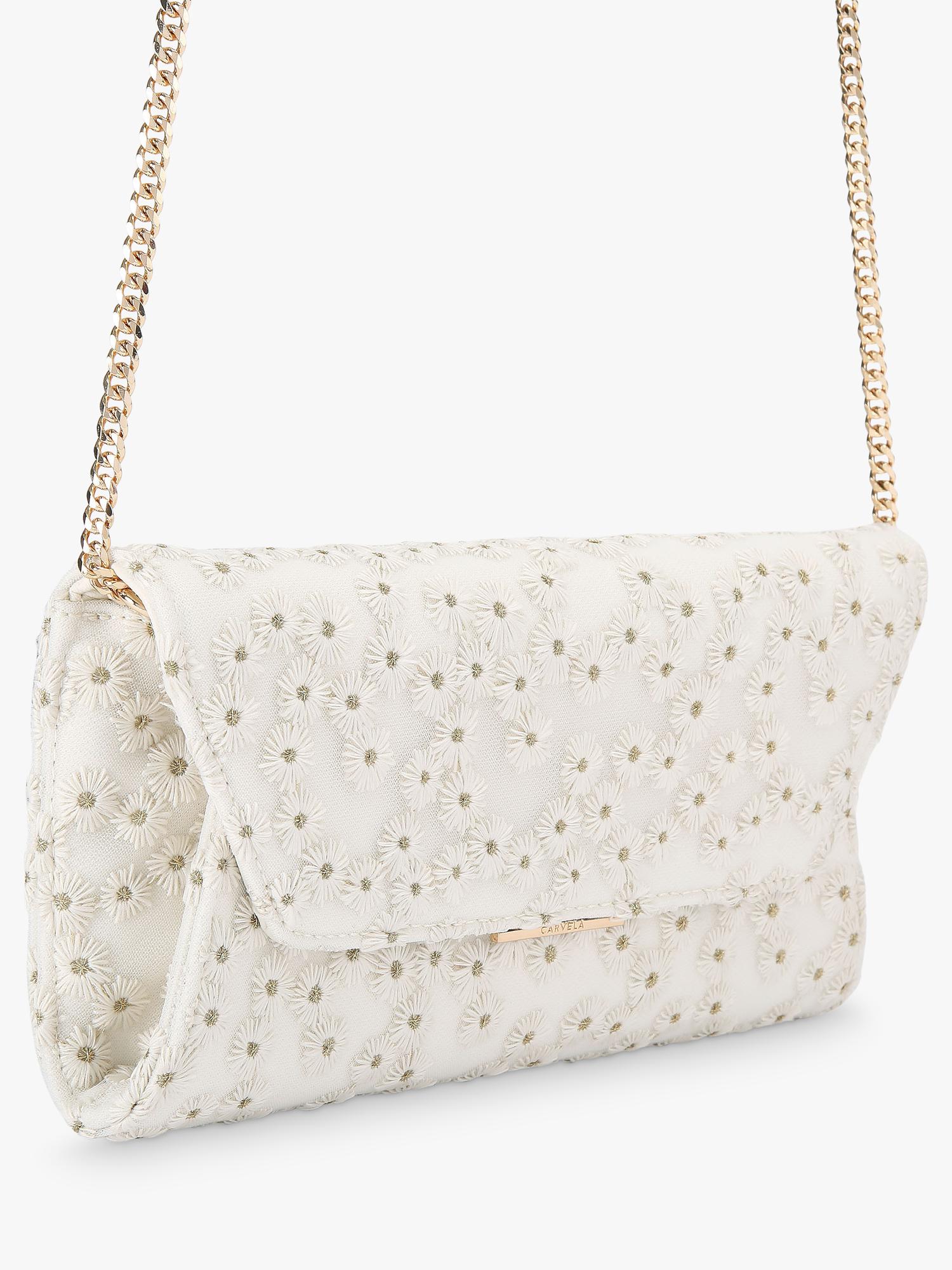 Carvela white daisy embroidered clutch bag (British brand)