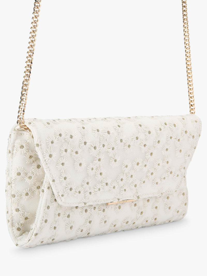 Carvela white daisy embroidered clutch bag (British brand)