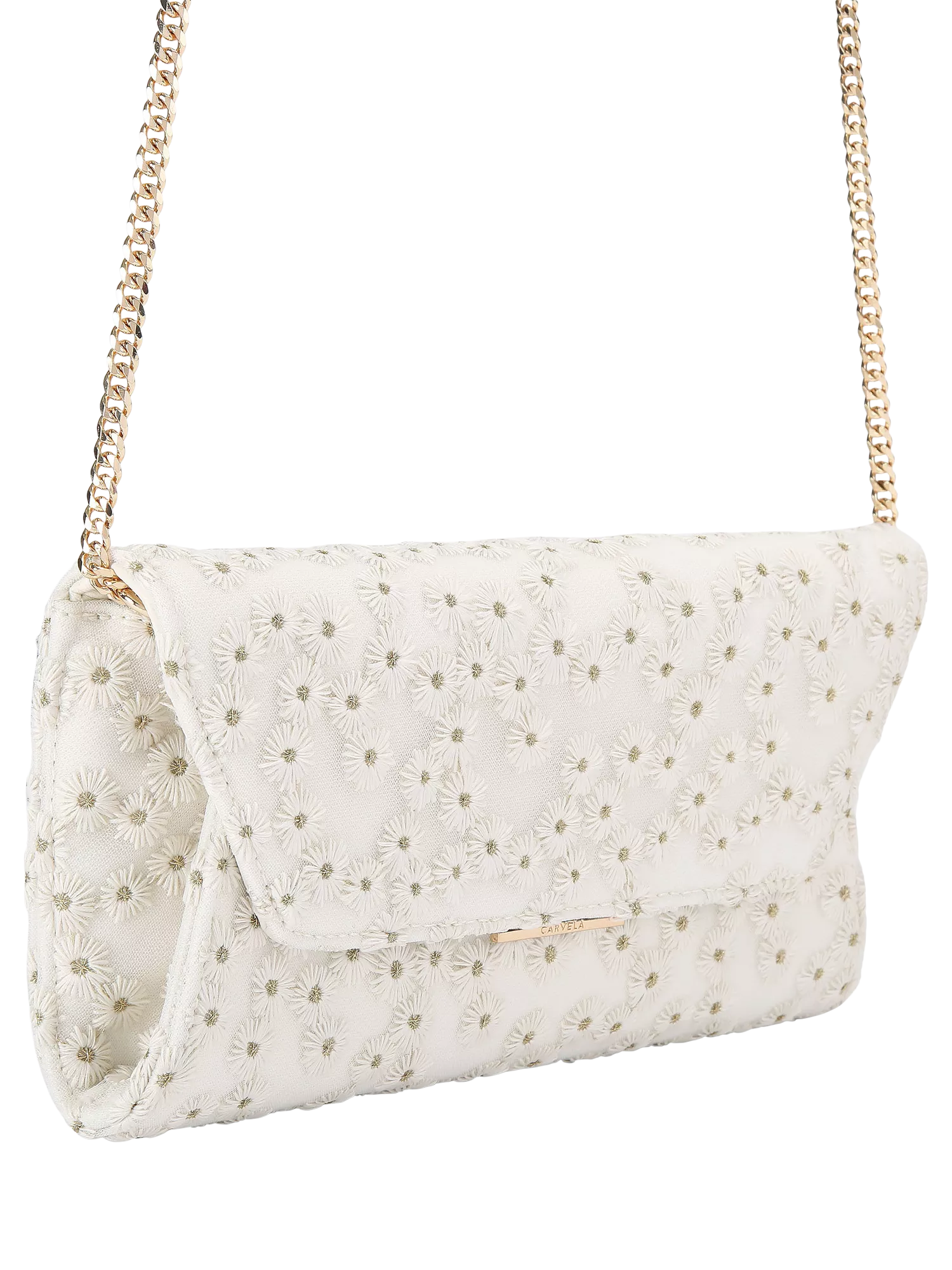 Carvela white daisy embroidered clutch bag (British brand)