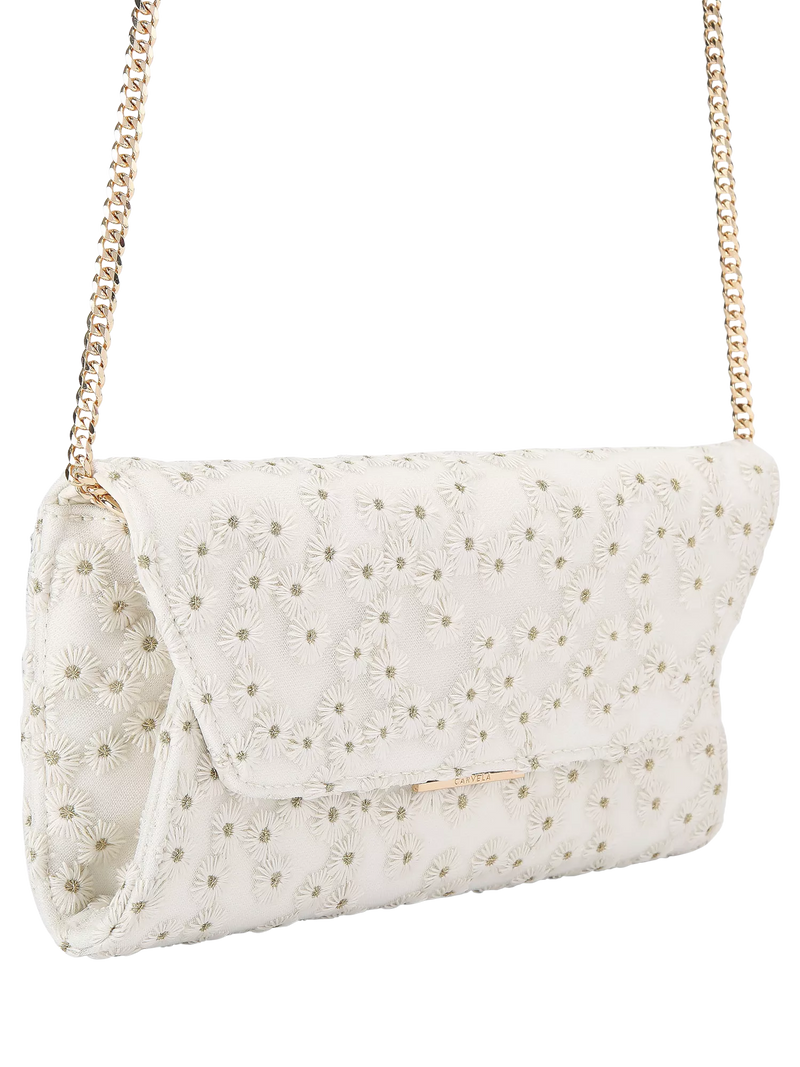 Carvela white daisy embroidered clutch bag (British brand)