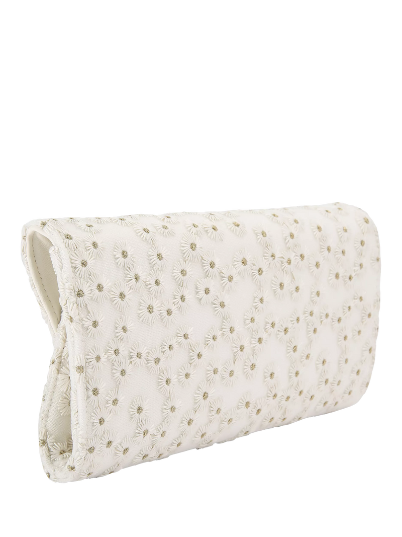 Carvela white daisy embroidered clutch bag (British brand)