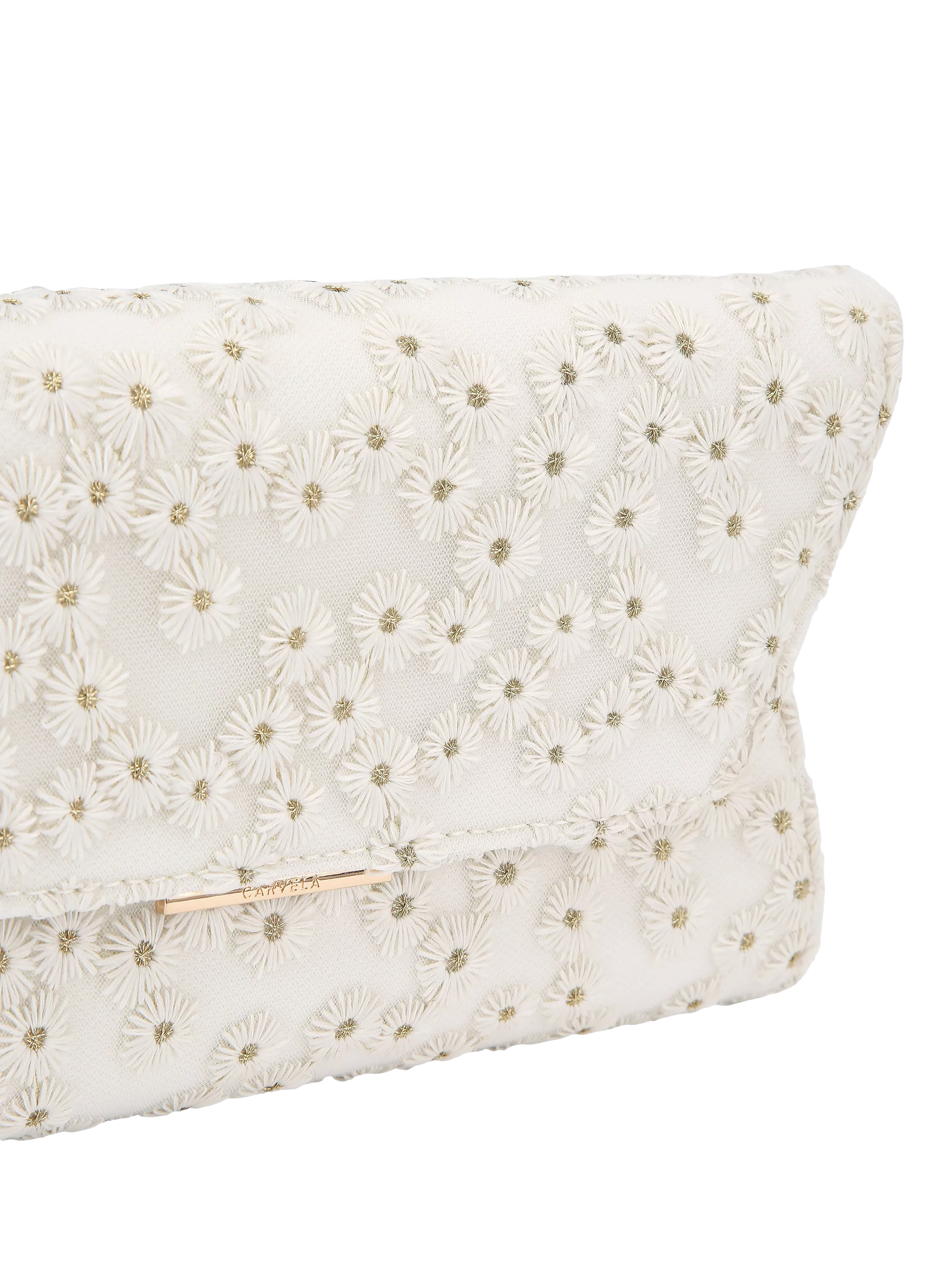 Carvela white daisy embroidered clutch bag (British brand)