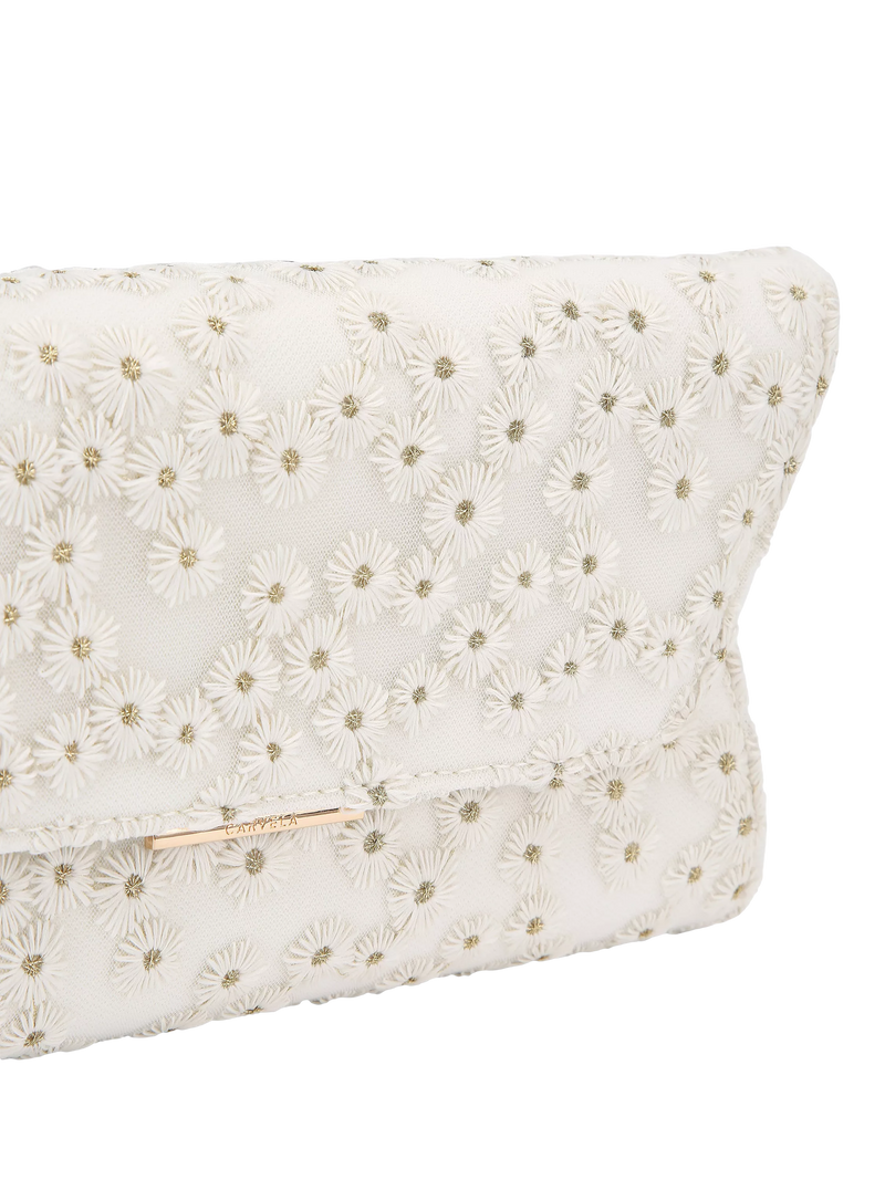 Carvela white daisy embroidered clutch bag (British brand)
