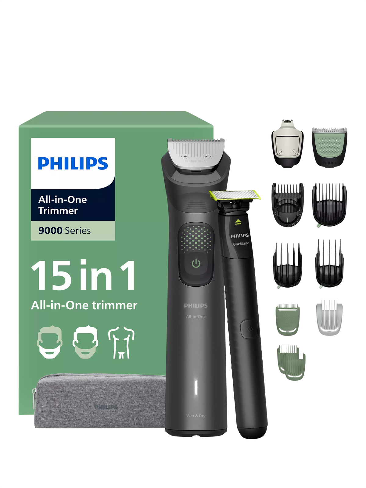 Philips 9000 Multigroom 15-in-1 trimmer in grey, UK version