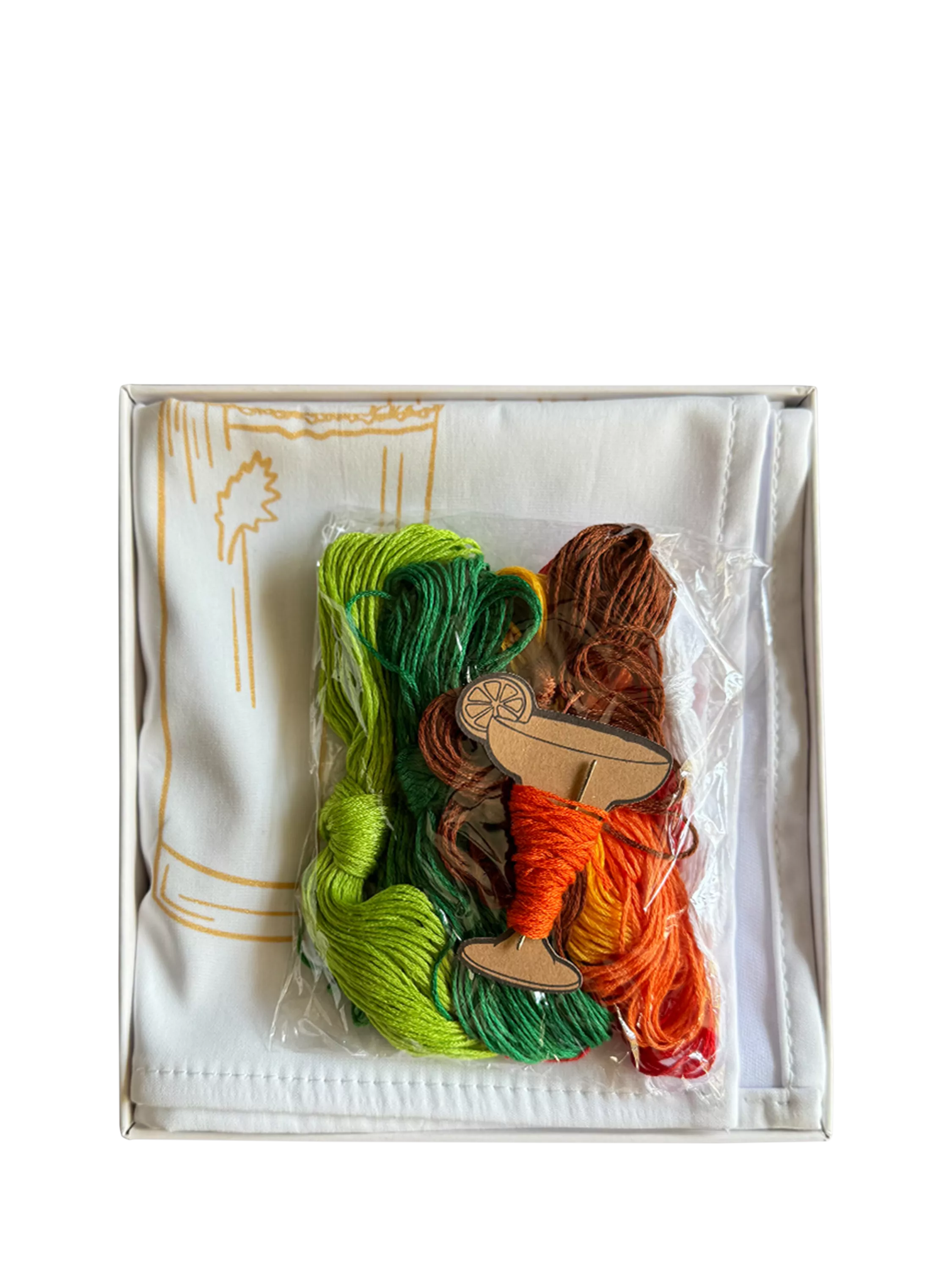 Chasing Threads cocktails teatowel embroidery kit, imported from the UK